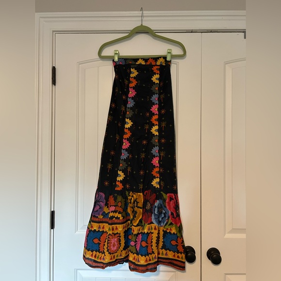 Farm Rio Anthropologie Embroidered Maxi Strapless Tie Back Dress - Picture 6 of 12